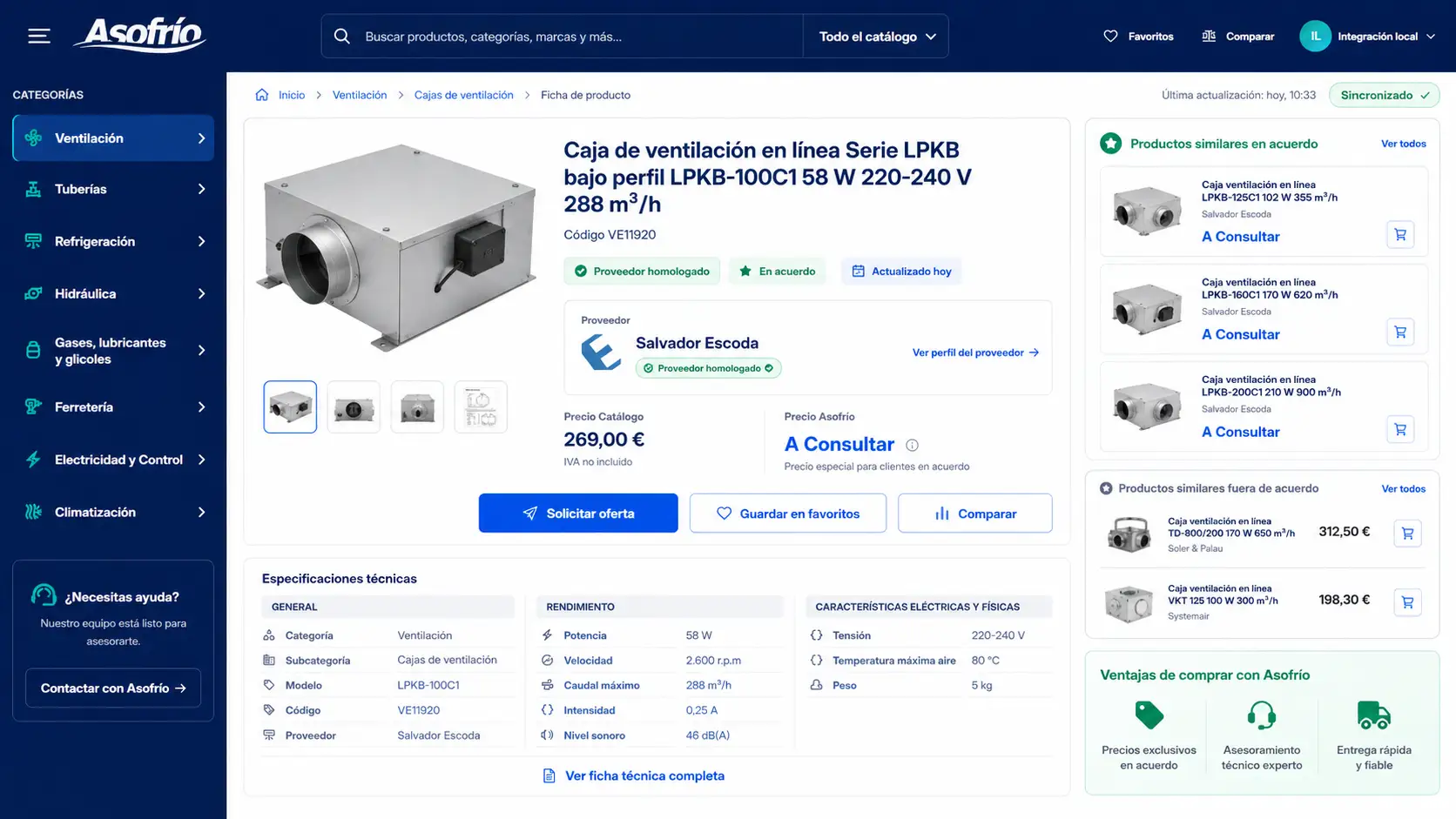 Panel de la intranet de socios de Asofrío